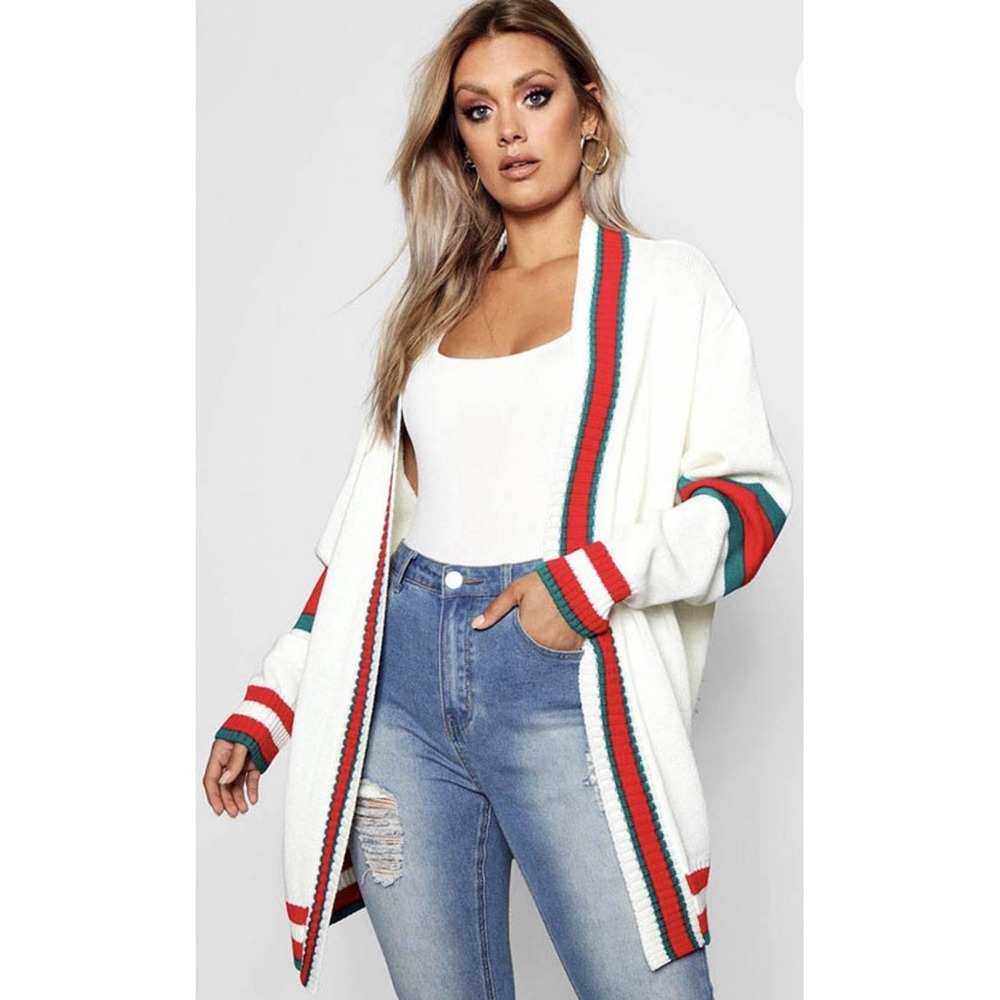 Boohoo Plus Oversized Cardigan Womens 20 Knit Contrast Stripe Open Front New
